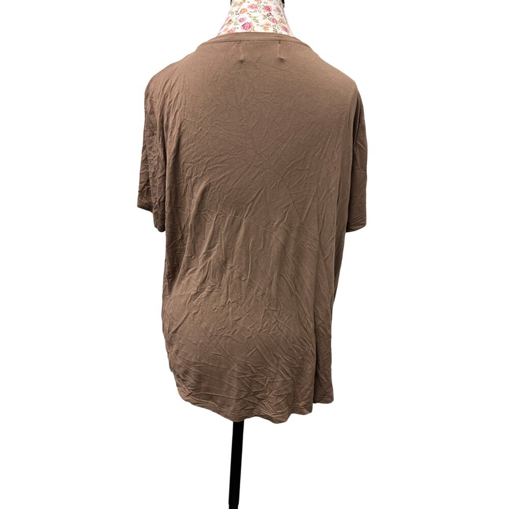 👕 Mara & Meru Brown V-Neck Tee L Soft Casual Minimalist Neutral Basic Top - Picture 3 of 4